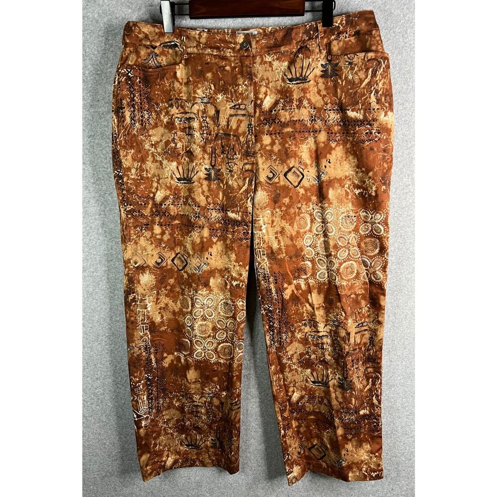 Chico’s Size 3 Crop Pants Brown Patterned Tones Stretch High Rise Women